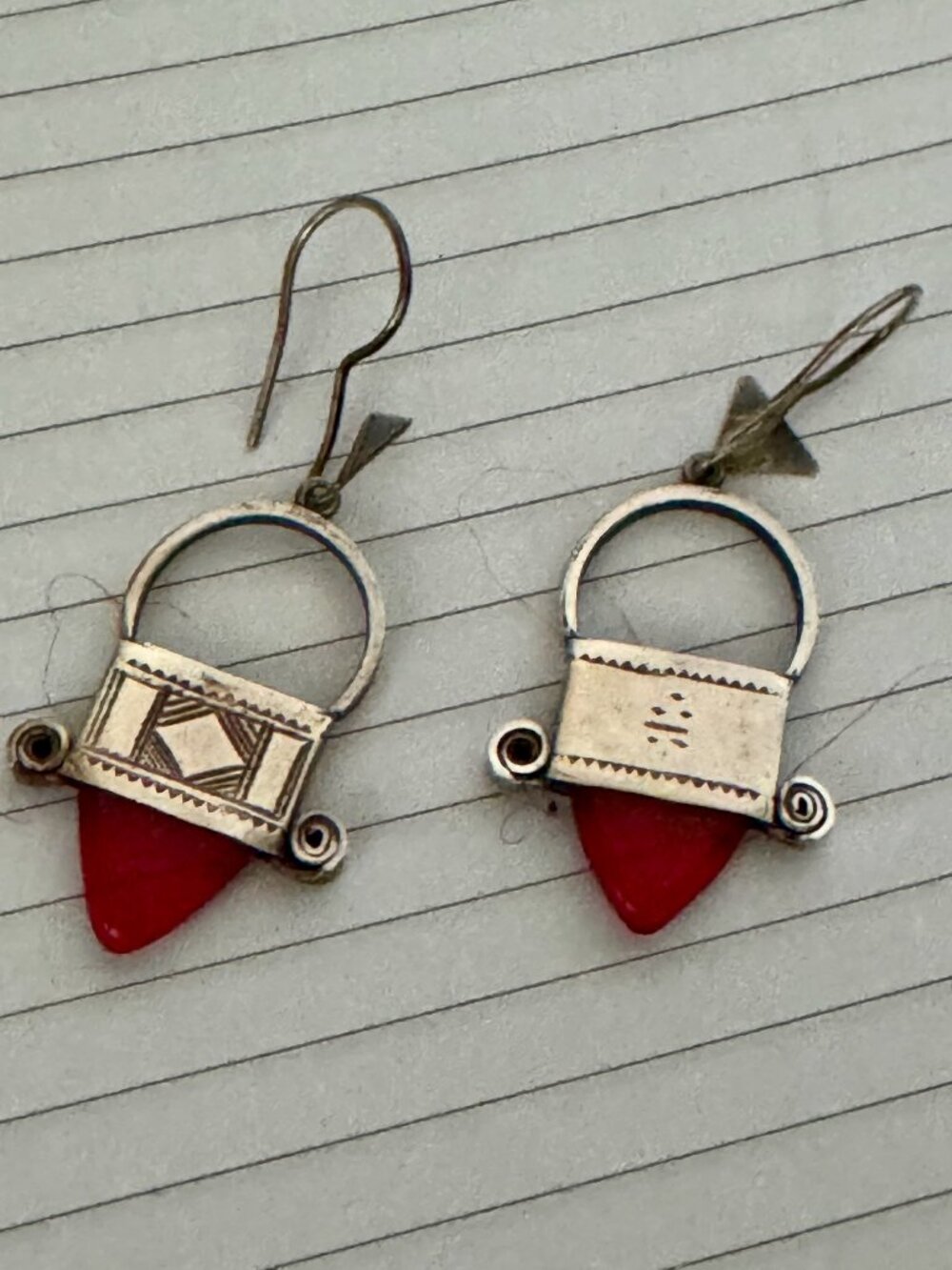 Tuareg Ingall Cross Earrings Silver Red Glass Niger Sahara